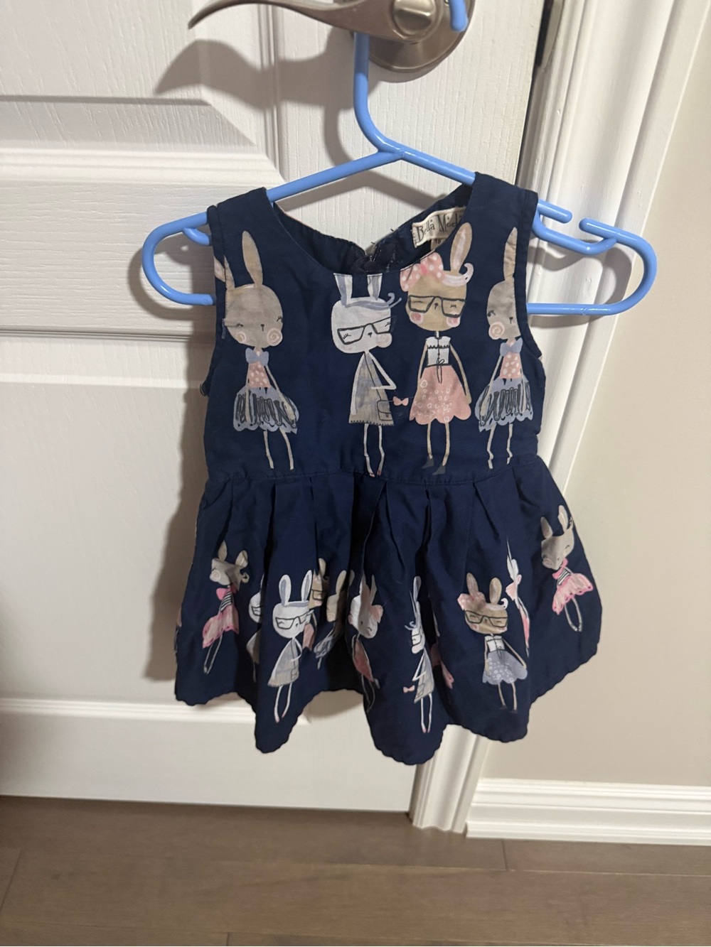 Navy Bunny Print Sleeveless baby Dress